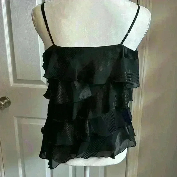 CACHE NWT Black Tier Ruffle Adjustable Spaghetti Strap Top 100% Poly Women Sz L - Picture 3 of 10